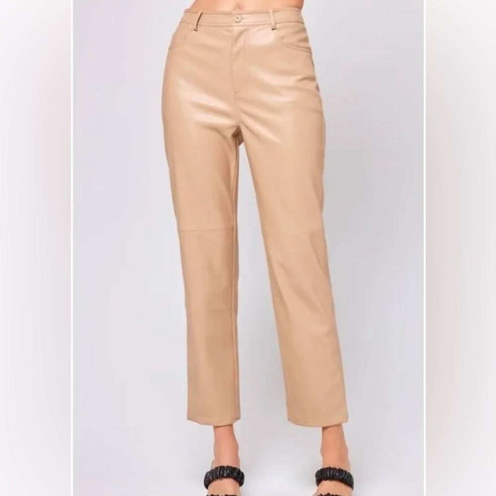 L*Space Quincey Faux Leather Cropped Pants latte tan size small
